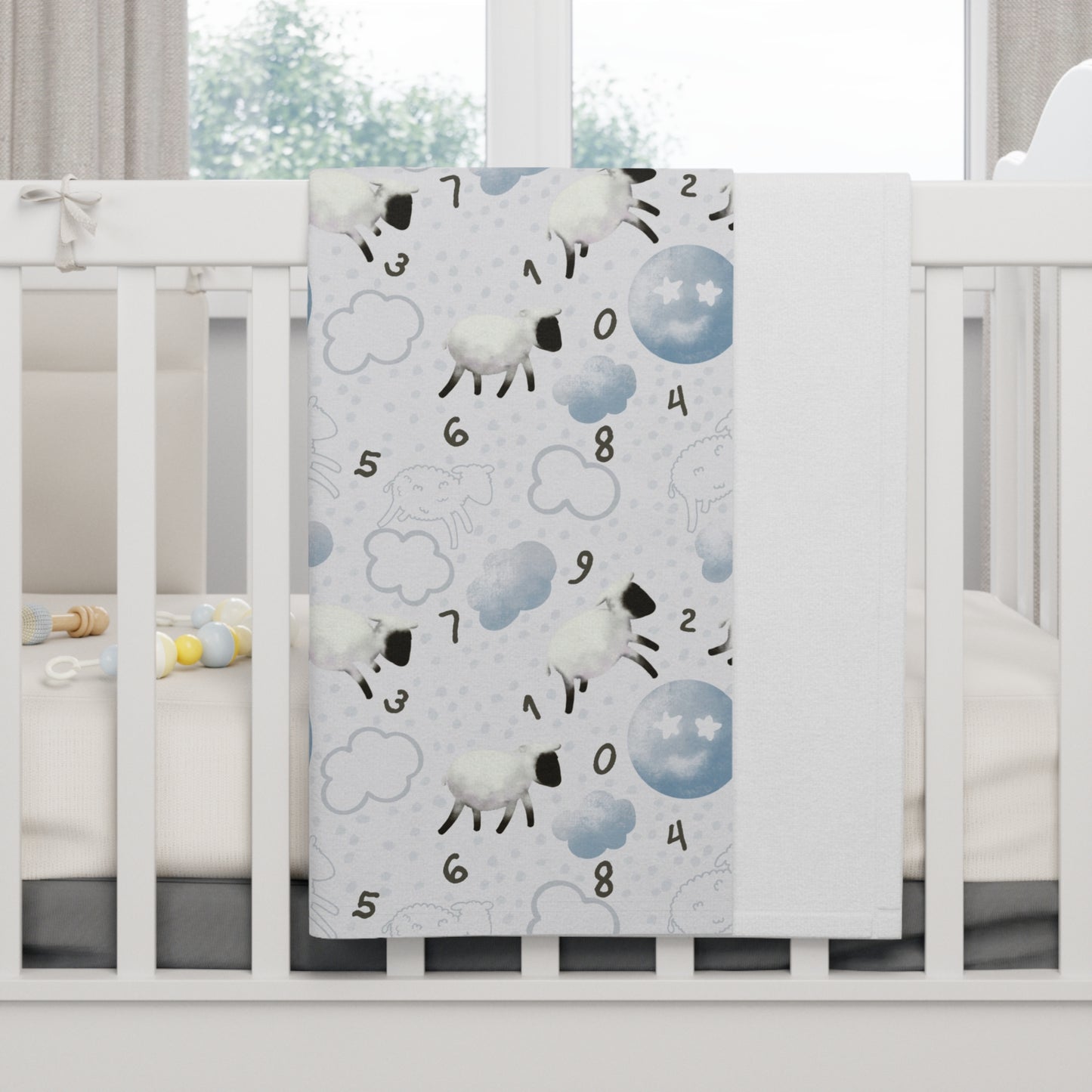 Counting Sheep in Blue Soft Fleece Baby Blanket