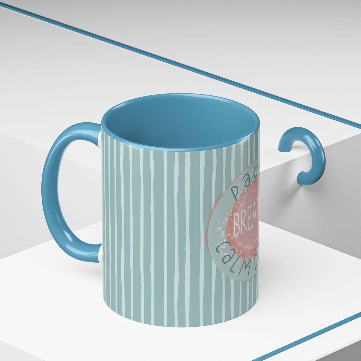 Pause Breathe Calm Down in Blue Candy Drip Stripes - Accent Coffee Mug (11, 15oz)