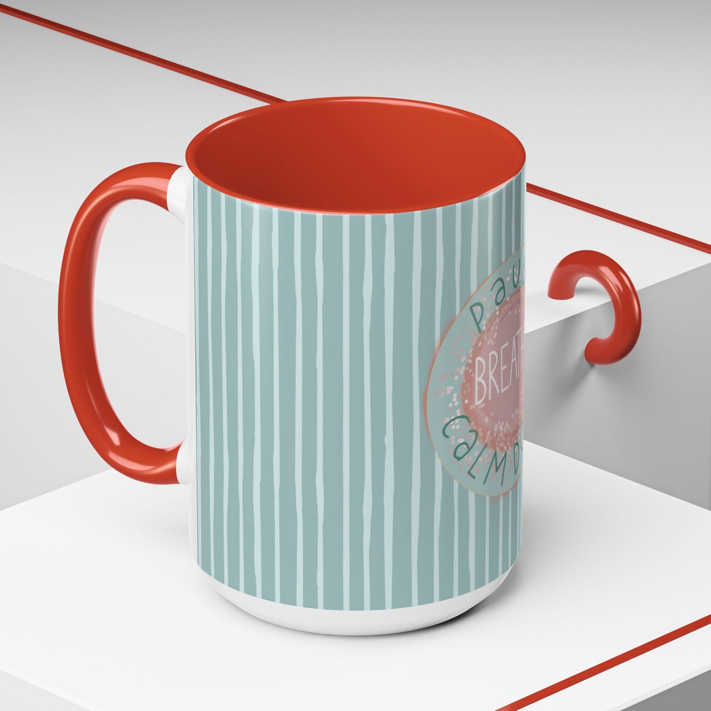 Pause Breathe Calm Down in Blue Candy Drip Stripes - Accent Coffee Mug (11, 15oz)