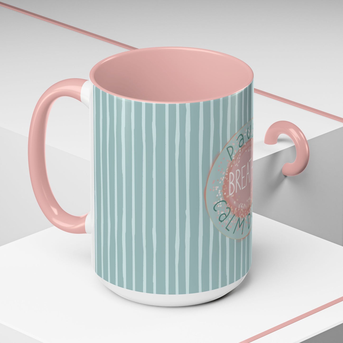 Pause Breathe Calm Down in Blue Candy Drip Stripes - Accent Coffee Mug (11, 15oz)