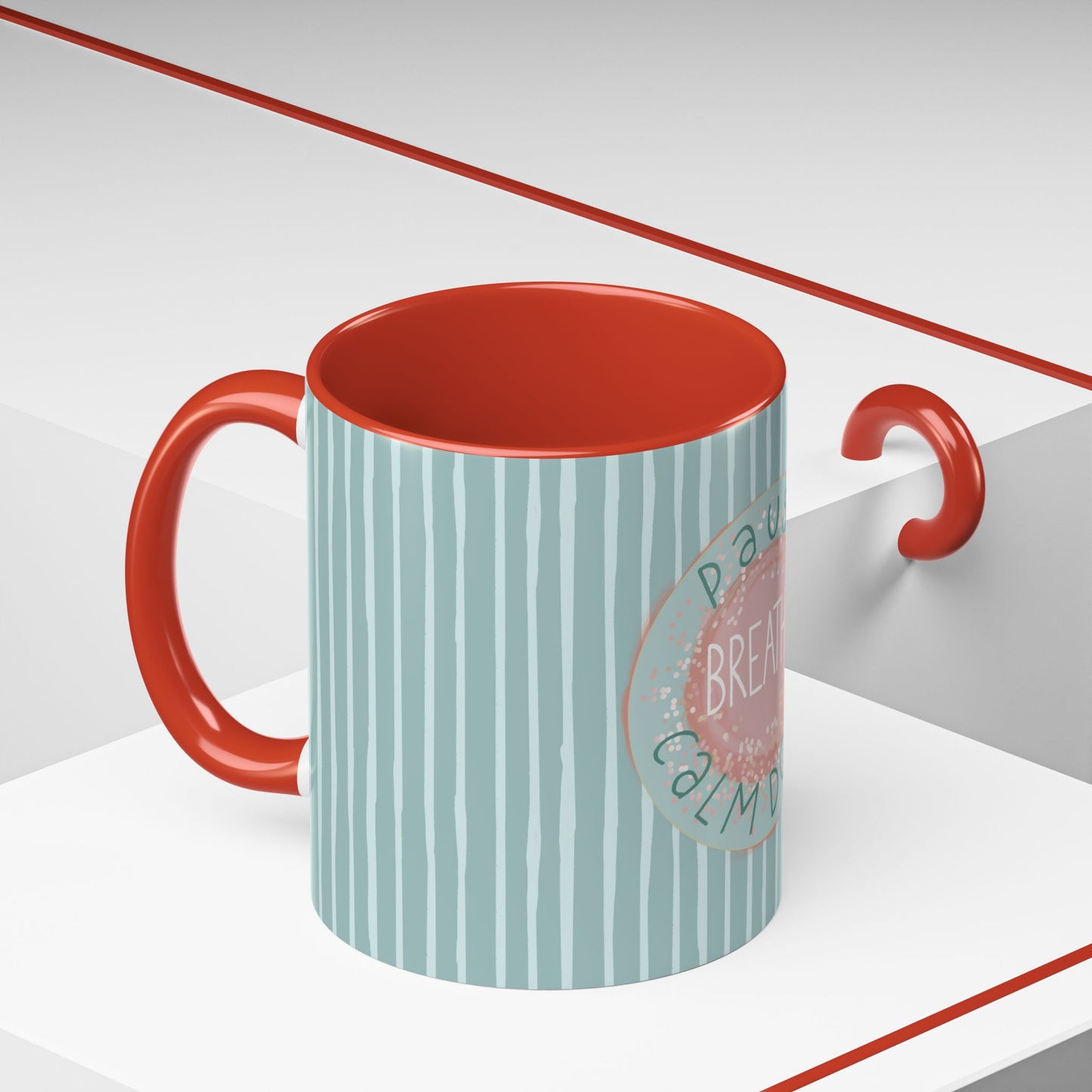 Pause Breathe Calm Down in Blue Candy Drip Stripes - Accent Coffee Mug (11, 15oz)