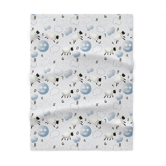 Counting Sheep in Blue Soft Fleece Baby Blanket