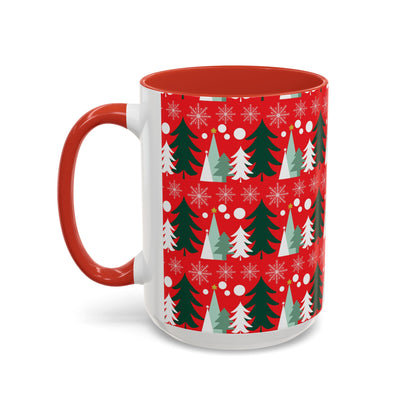 Christmas trees and snow falling Accent Coffee Mug (11, 15oz)