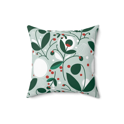 Mistletoe and Red Berries Spun Polyester Square Pillow