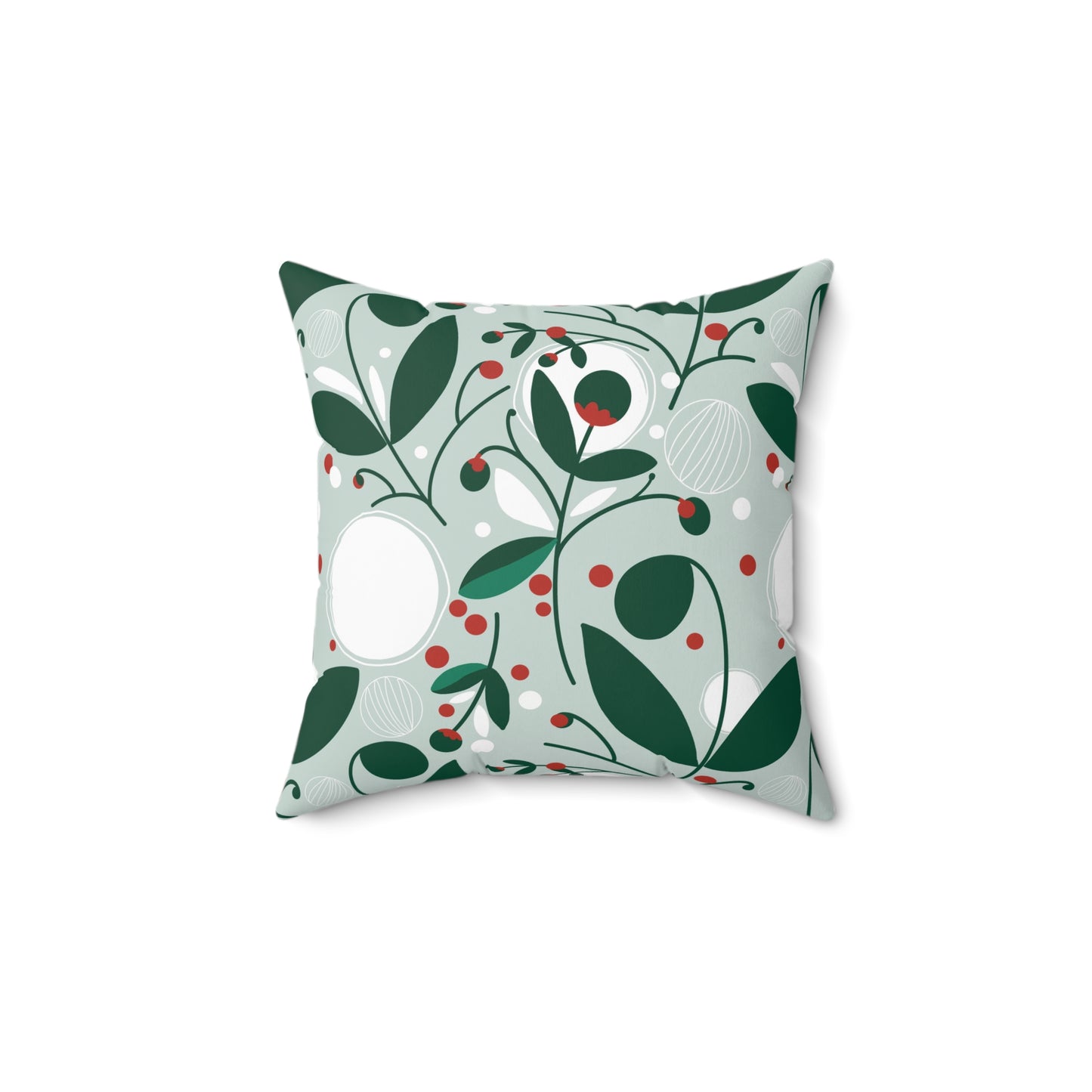 Mistletoe and Red Berries Spun Polyester Square Pillow