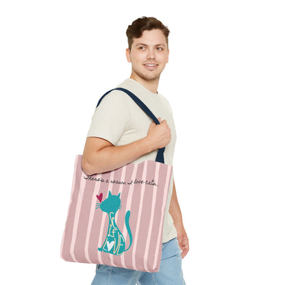 Cat Lover Tote Bag - Candy Pink Stripe Design - 3 Sizes Available