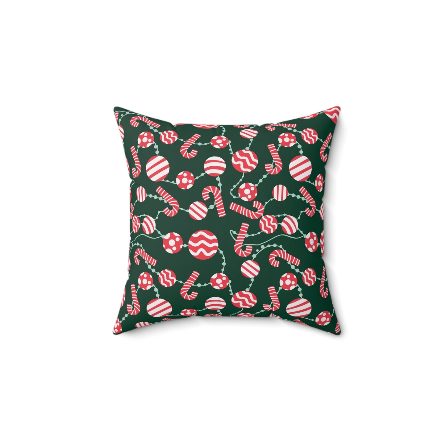 Festive Christmas Candy Cane and Polka Dots Spun Polyester Square Pillow