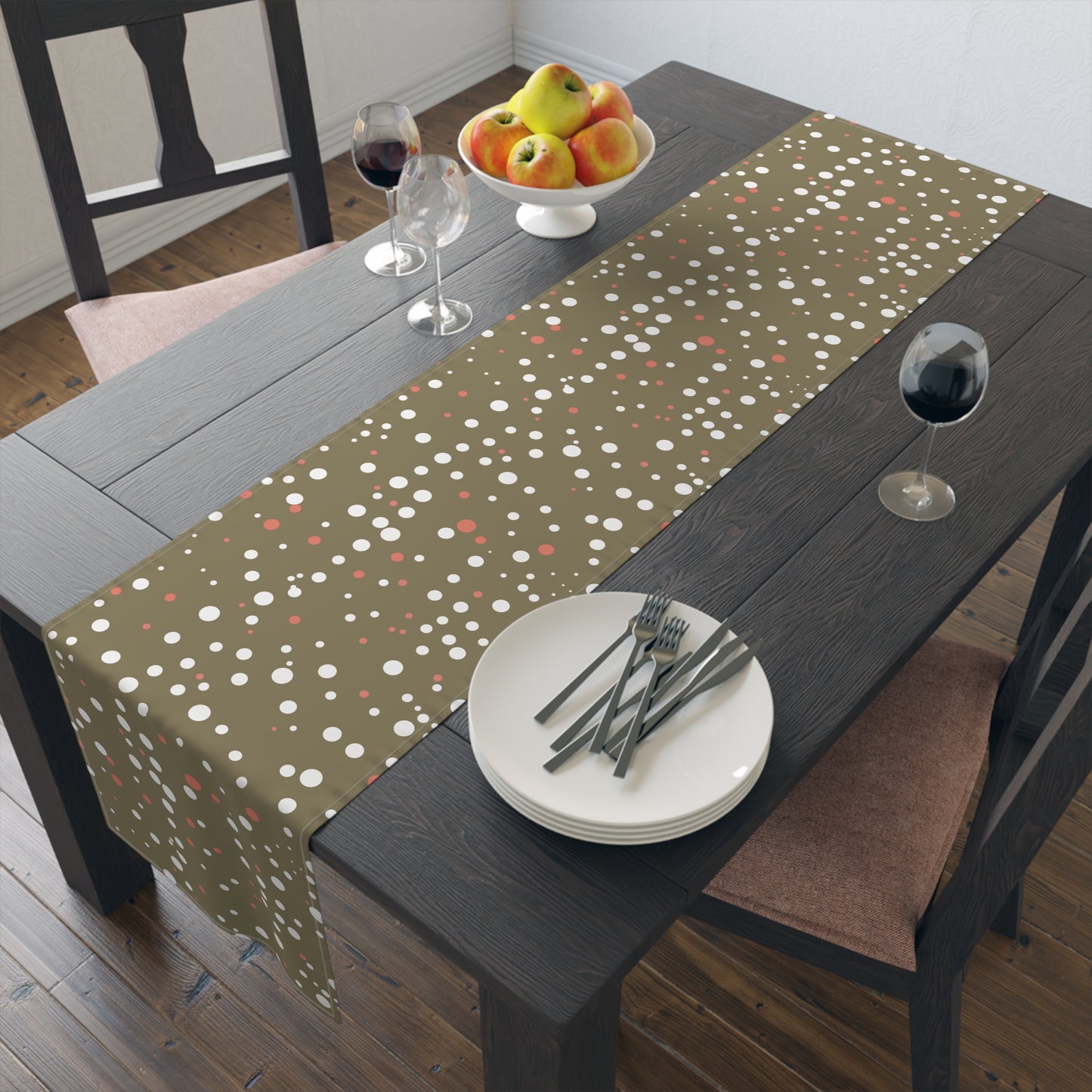 Table Runner - Red White Gold Polka Dots for Christmas New Year Dining