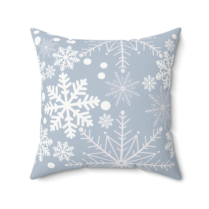 Light Blue Snowflakes Spun Polyester Square Pillow