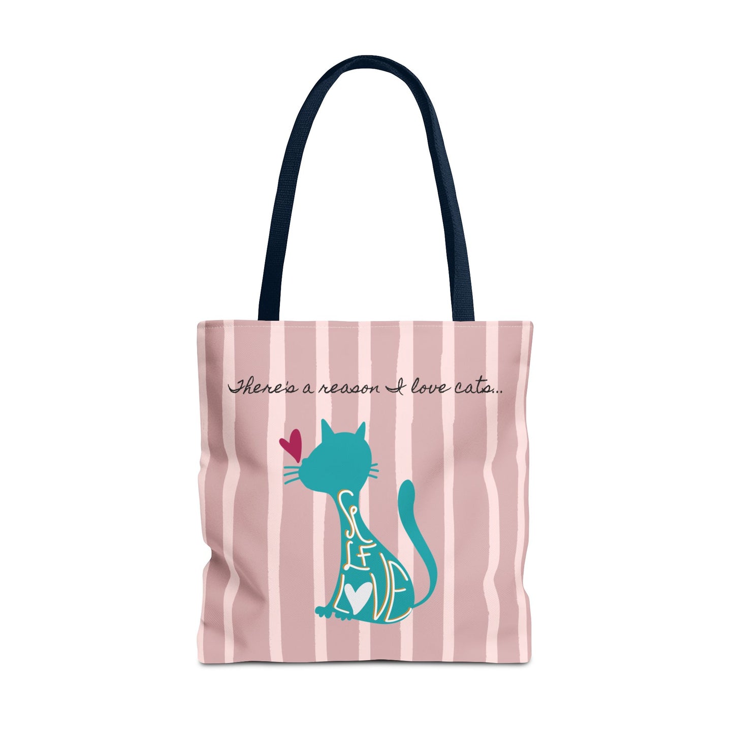 Cat Lover Tote Bag - Candy Pink Stripe Design - 3 Sizes Available