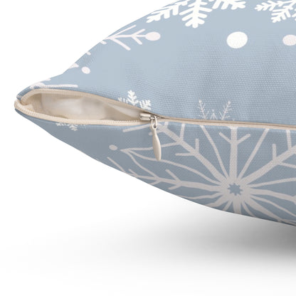 Light Blue Snowflakes Spun Polyester Square Pillow