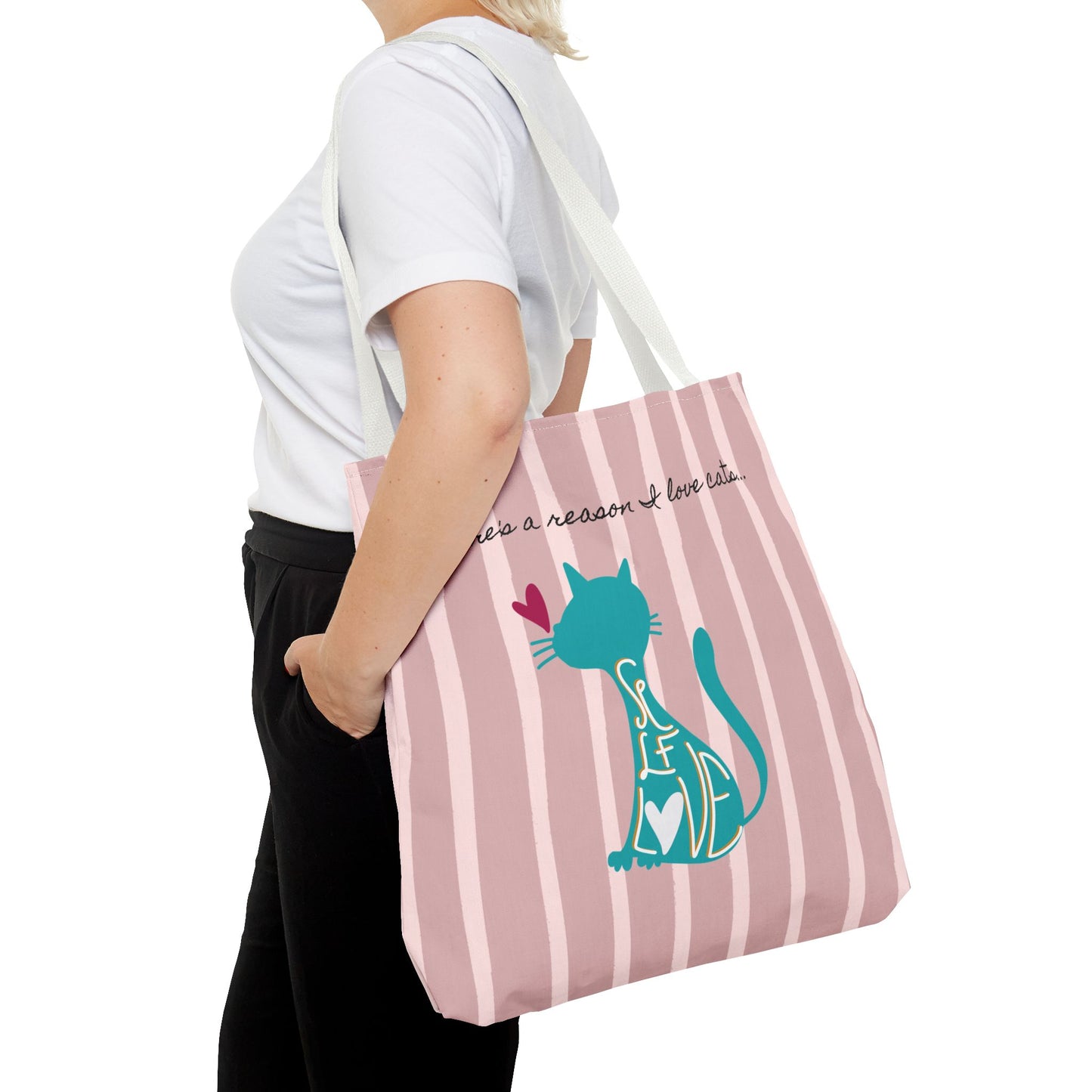 Cat Lover Tote Bag - Candy Pink Stripe Design - 3 Sizes Available