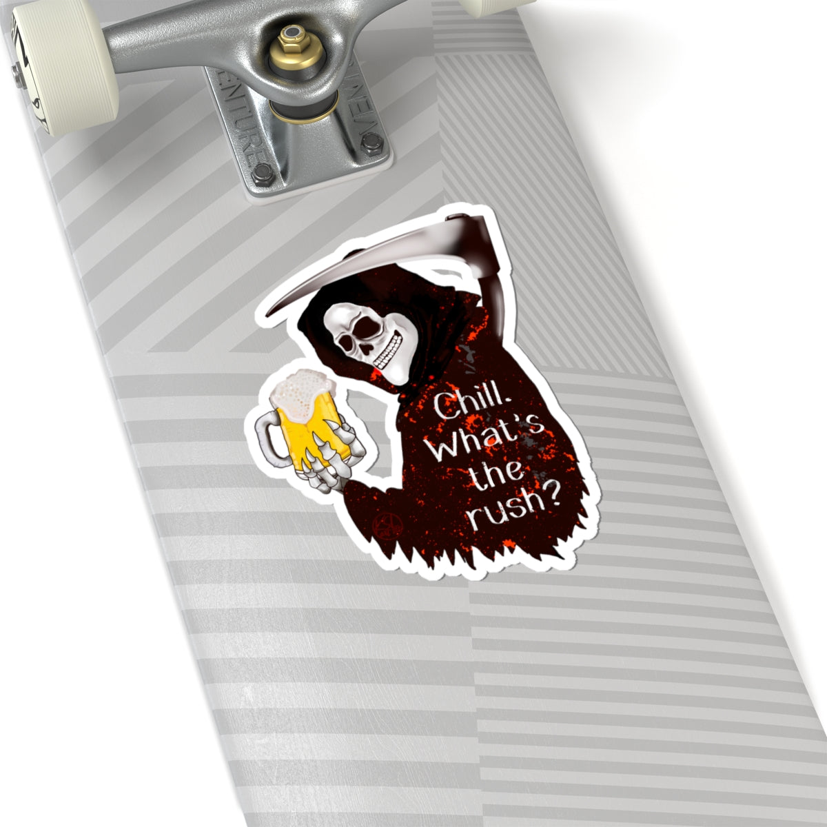 Chill What's the Rush? Grim Reaper Beer Kiss-Cut Sticker
