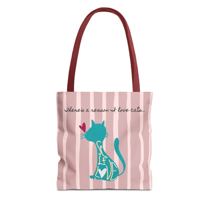 Cat Lover Tote Bag - Candy Pink Stripe Design - 3 Sizes Available