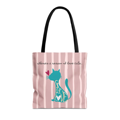 Cat Lover Tote Bag - Candy Pink Stripe Design - 3 Sizes Available