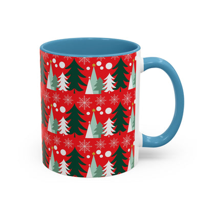 Christmas trees and snow falling Accent Coffee Mug (11, 15oz)