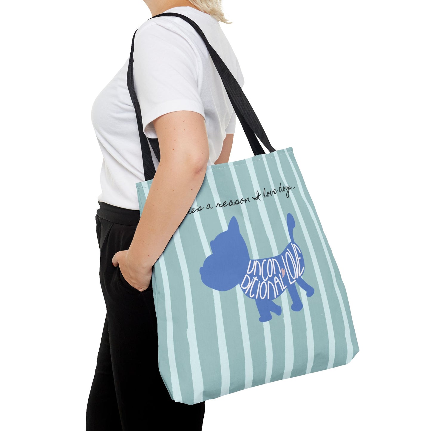 Dog Lover Tote Bag - Candy Blue Stripe - 3 Sizes Available