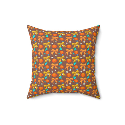 Pumpkins, Ribbons, and Flowers Spun Polyester Square Pillow