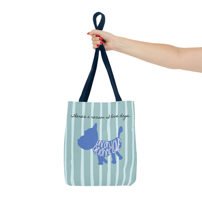 Dog Lover Tote Bag - Candy Blue Stripe - 3 Sizes Available