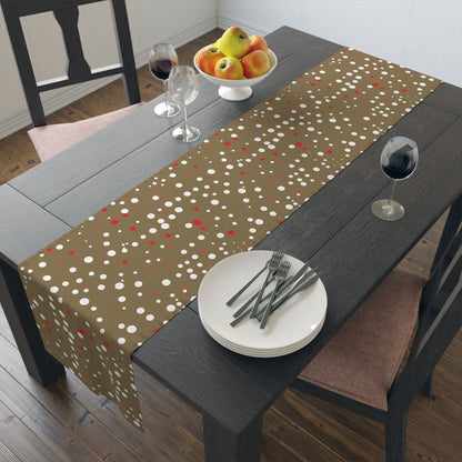 Table Runner - Red White Gold Polka Dots for Christmas New Year Dining