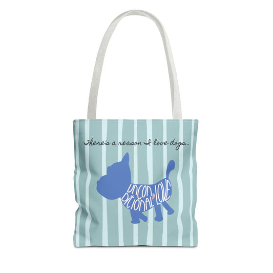 Dog Lover Tote Bag - Candy Blue Stripe - 3 Sizes Available