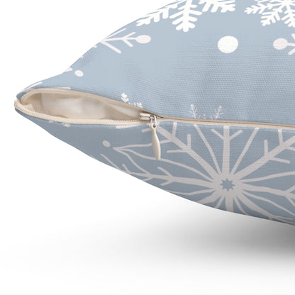 Light Blue Snowflakes Spun Polyester Square Pillow