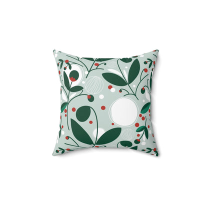 Mistletoe and Red Berries Spun Polyester Square Pillow