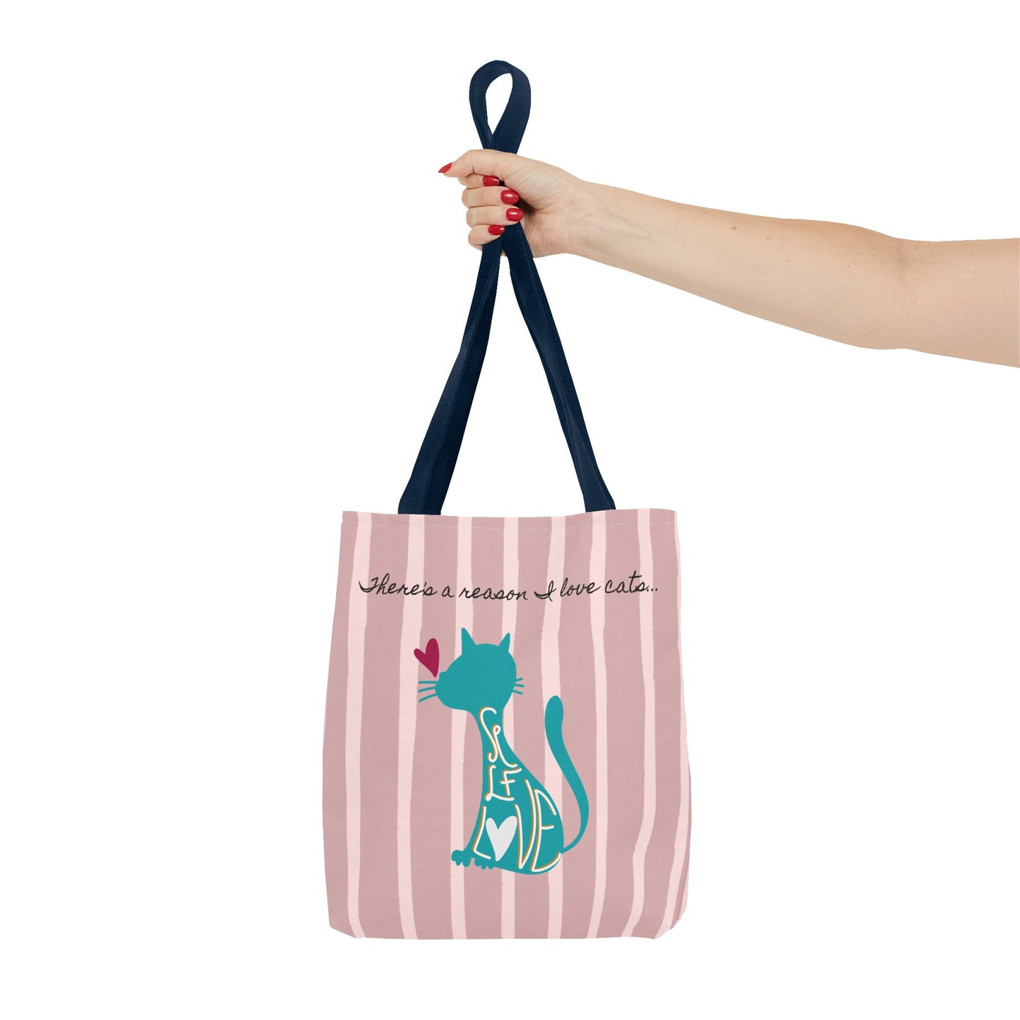 Cat Lover Tote Bag - Candy Pink Stripe Design - 3 Sizes Available