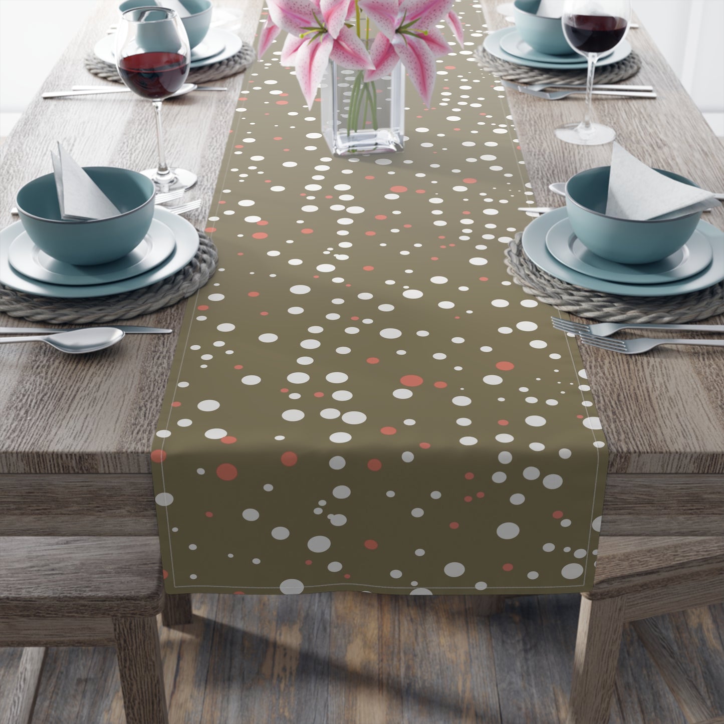 Table Runner - Red White Gold Polka Dots for Christmas New Year Dining