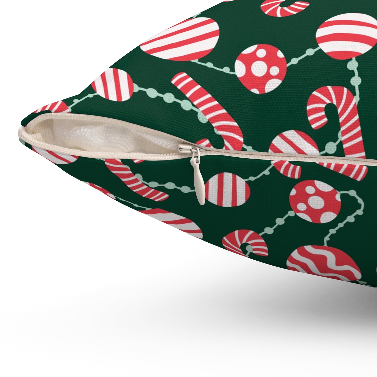 Festive Christmas Candy Cane and Polka Dots Spun Polyester Square Pillow