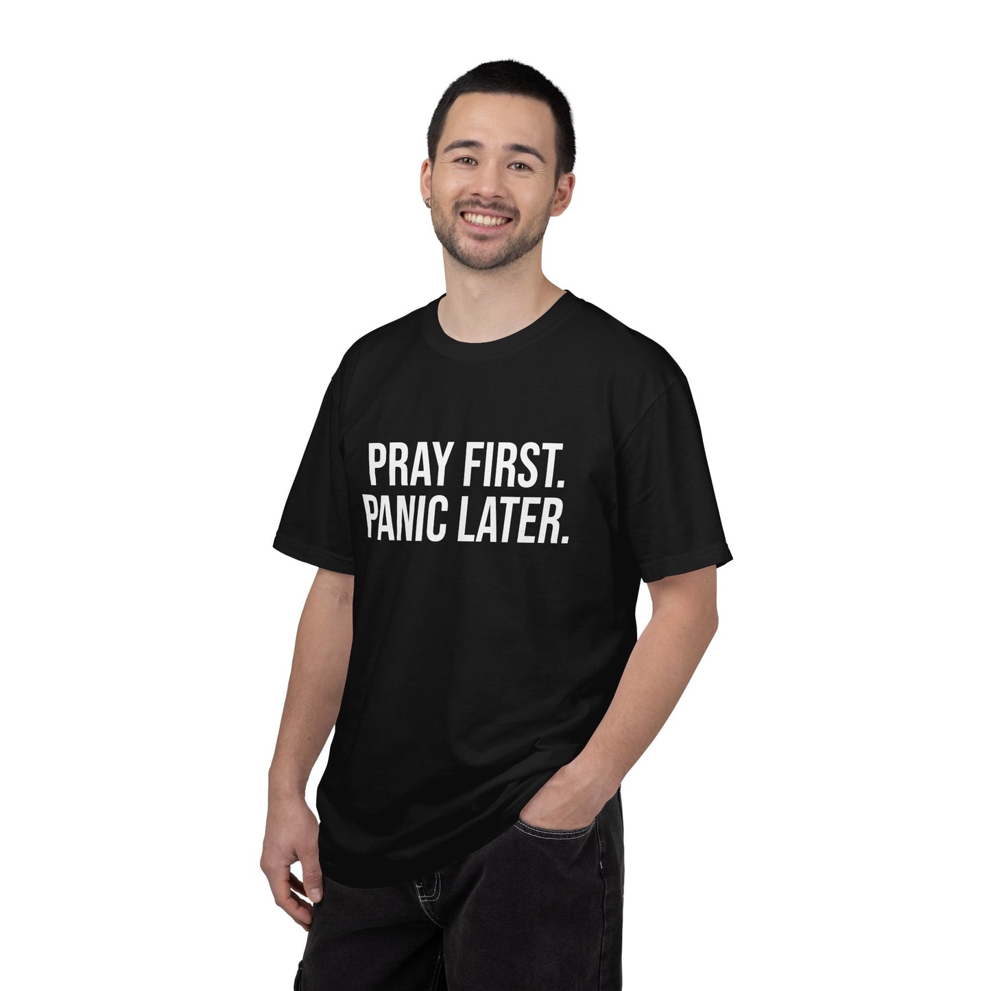 Pray First, Panic Later — Unisex T-Shirt | KSL art