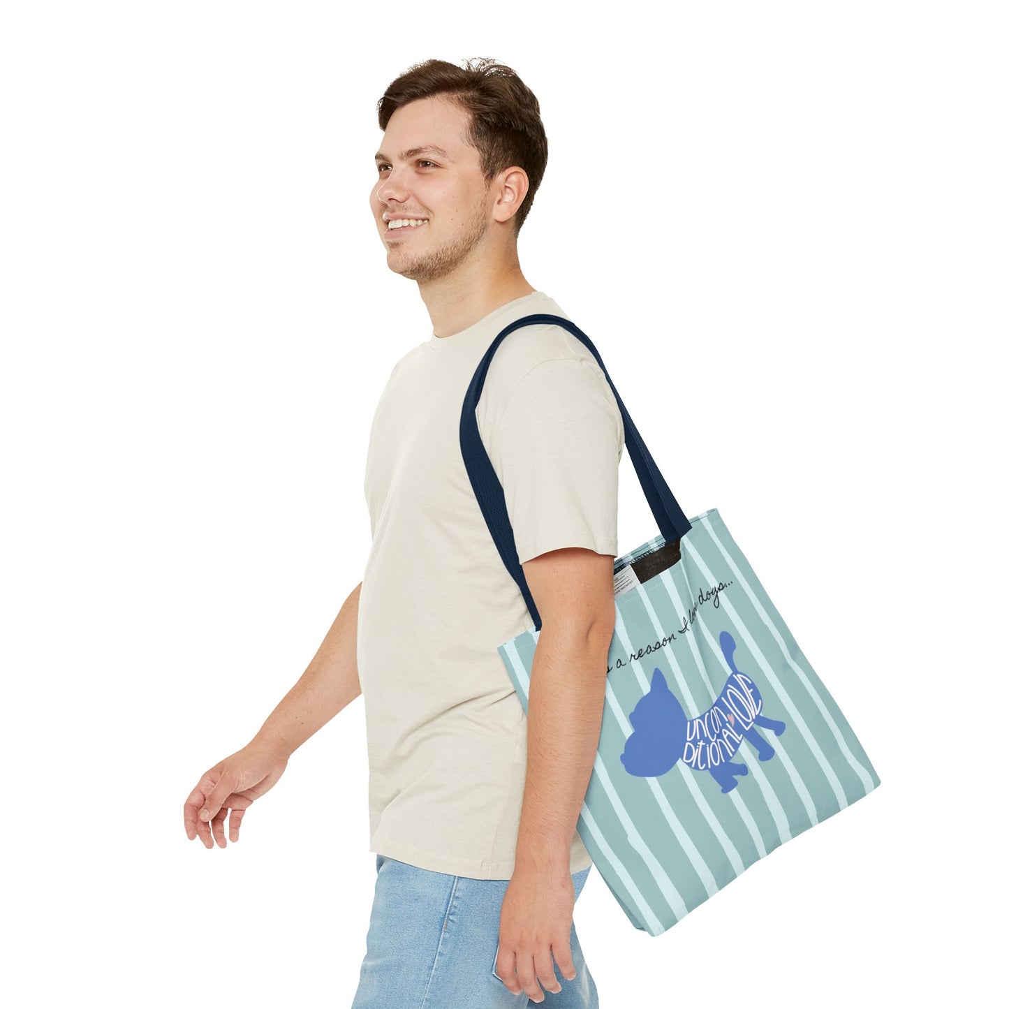 Dog Lover Tote Bag - Candy Blue Stripe - 3 Sizes Available