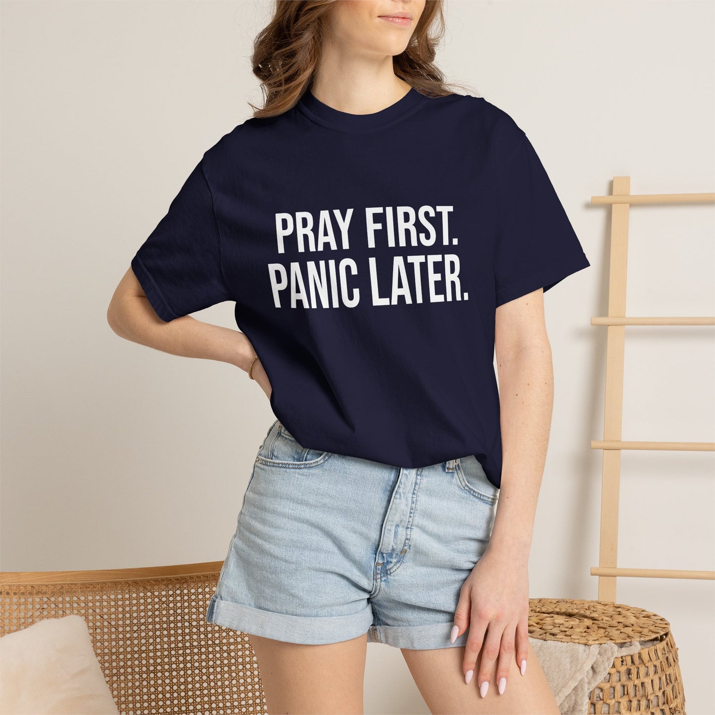 Pray First, Panic Later — Unisex T-Shirt | KSL art