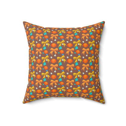 Pumpkins, Ribbons, and Flowers Spun Polyester Square Pillow