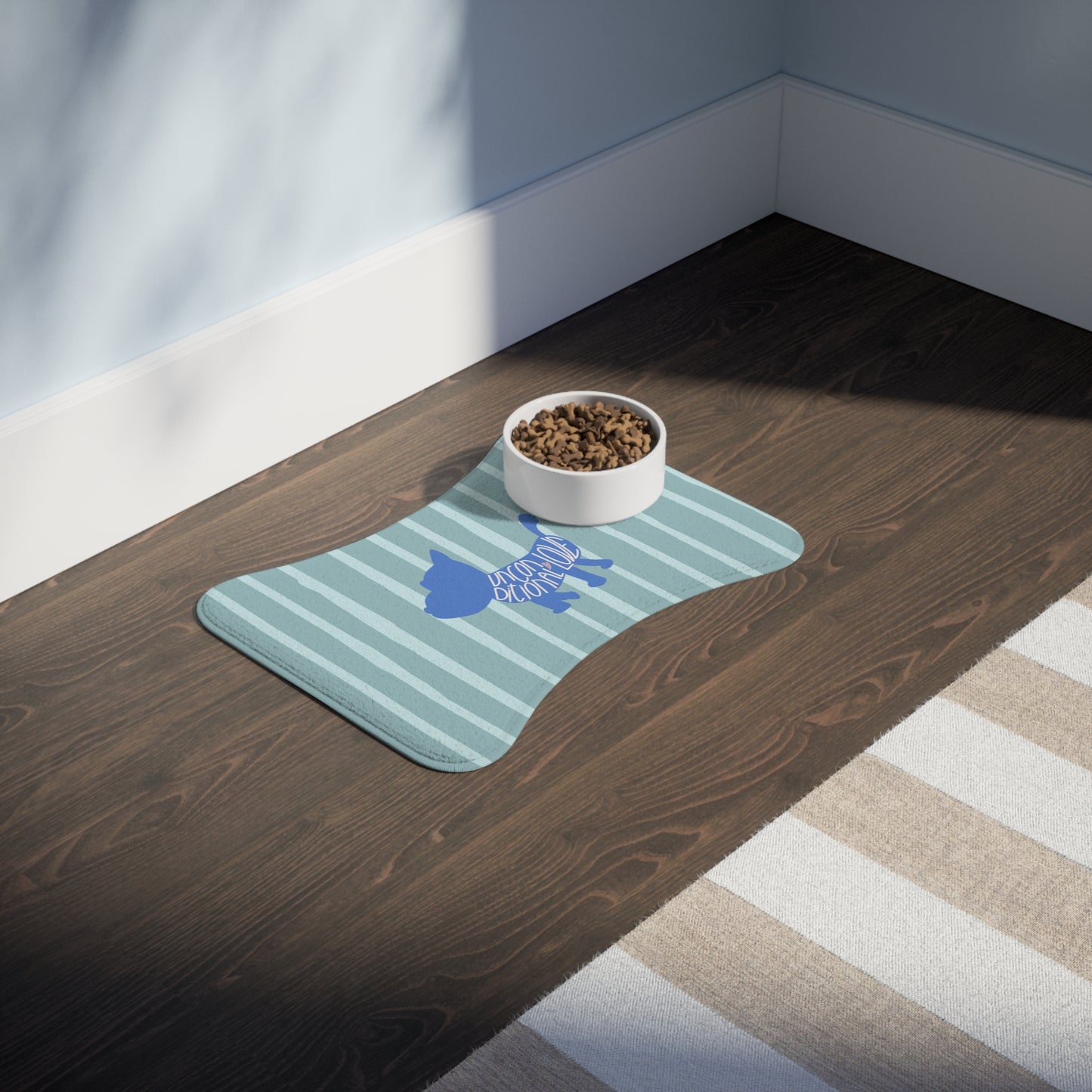 Unconditional Love Blue Stripes Dog Feeding Mats