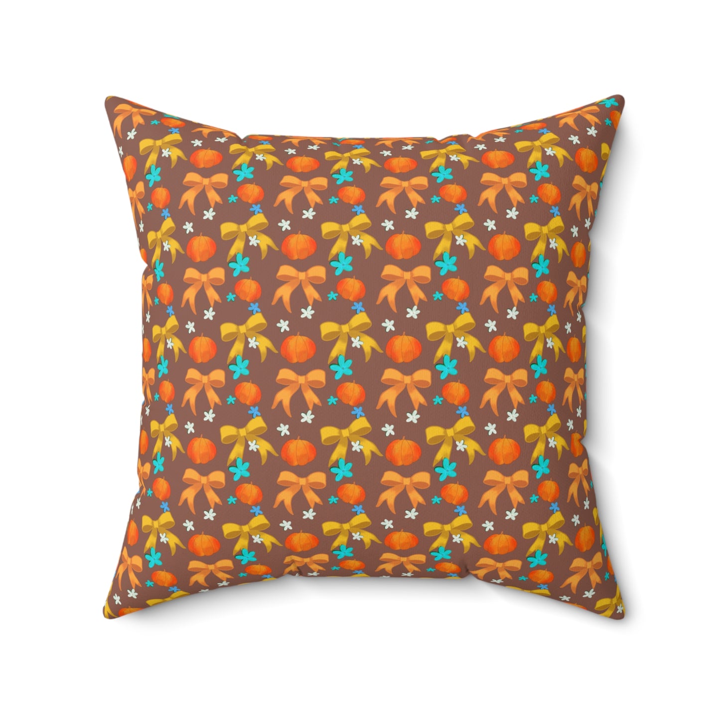 Pumpkins, Ribbons, and Flowers Spun Polyester Square Pillow