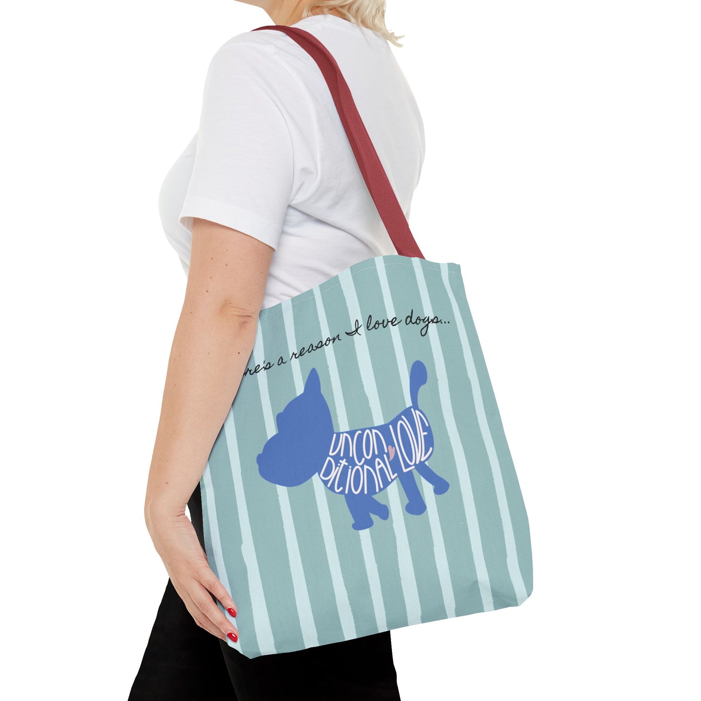 Dog Lover Tote Bag - Candy Blue Stripe - 3 Sizes Available