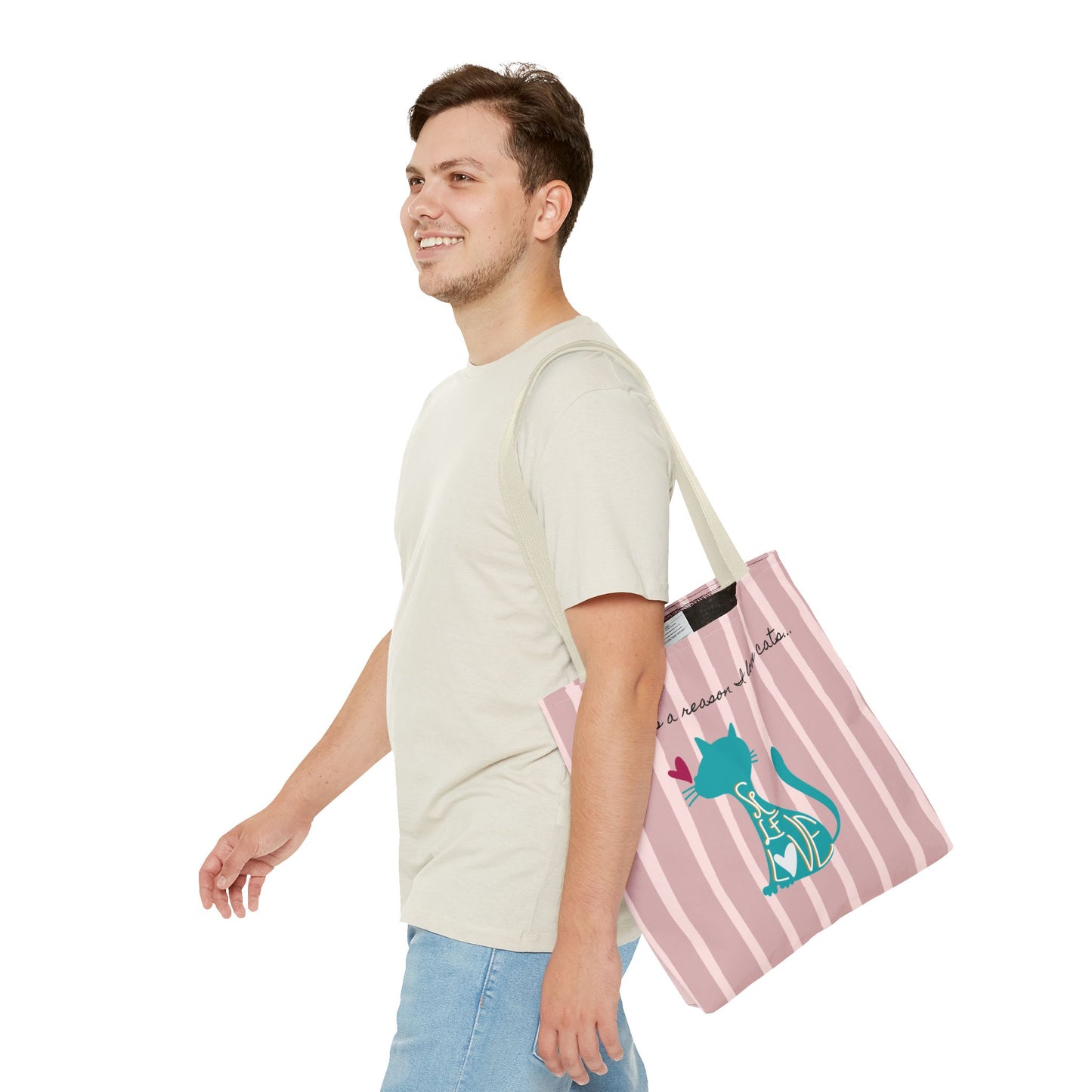 Cat Lover Tote Bag - Candy Pink Stripe Design - 3 Sizes Available