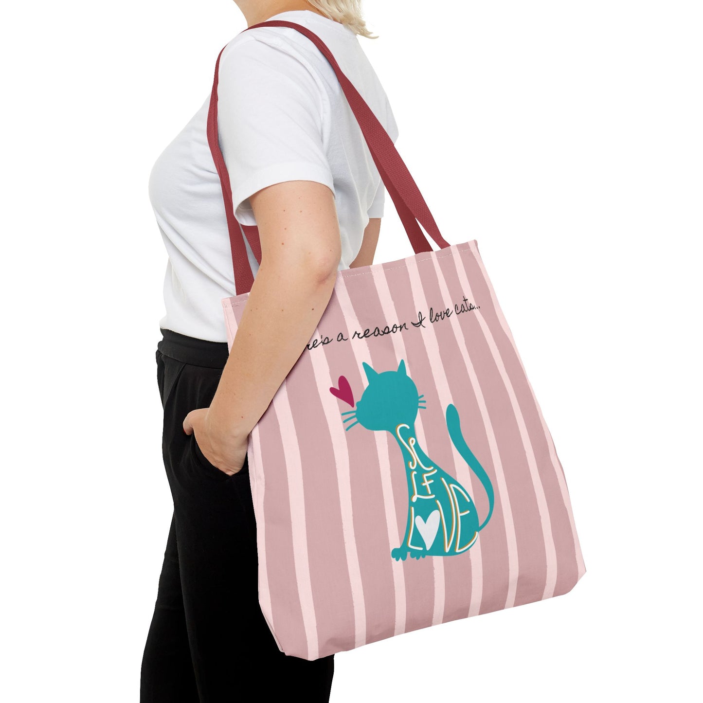 Cat Lover Tote Bag - Candy Pink Stripe Design - 3 Sizes Available