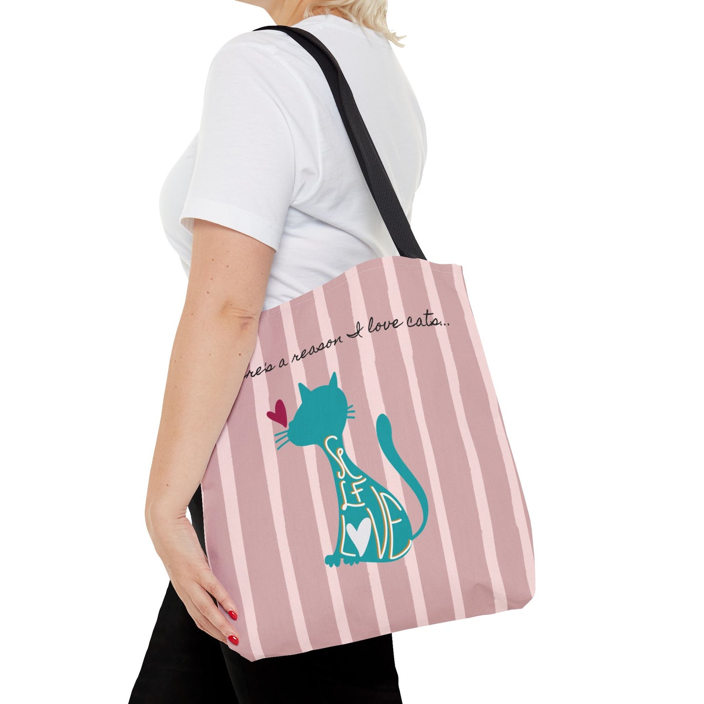 Cat Lover Tote Bag - Candy Pink Stripe Design - 3 Sizes Available