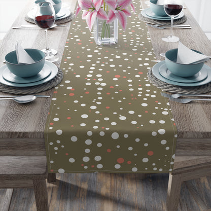 Table Runner - Red White Gold Polka Dots for Christmas New Year Dining