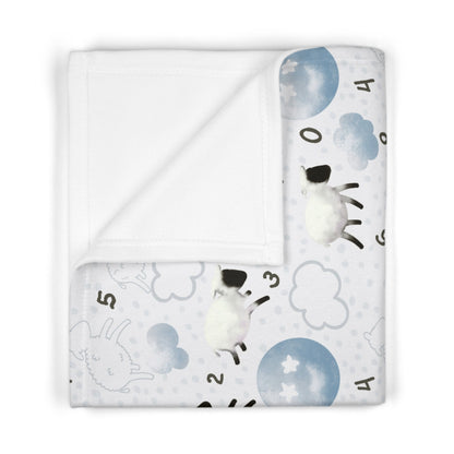 Counting Sheep in Blue Soft Fleece Baby Blanket