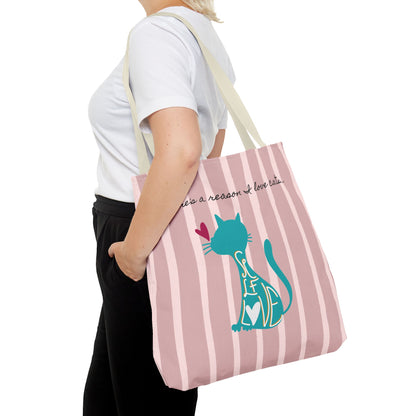 Cat Lover Tote Bag - Candy Pink Stripe Design - 3 Sizes Available