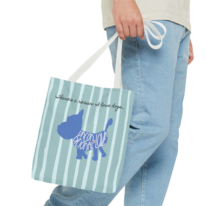 Dog Lover Tote Bag - Candy Blue Stripe - 3 Sizes Available