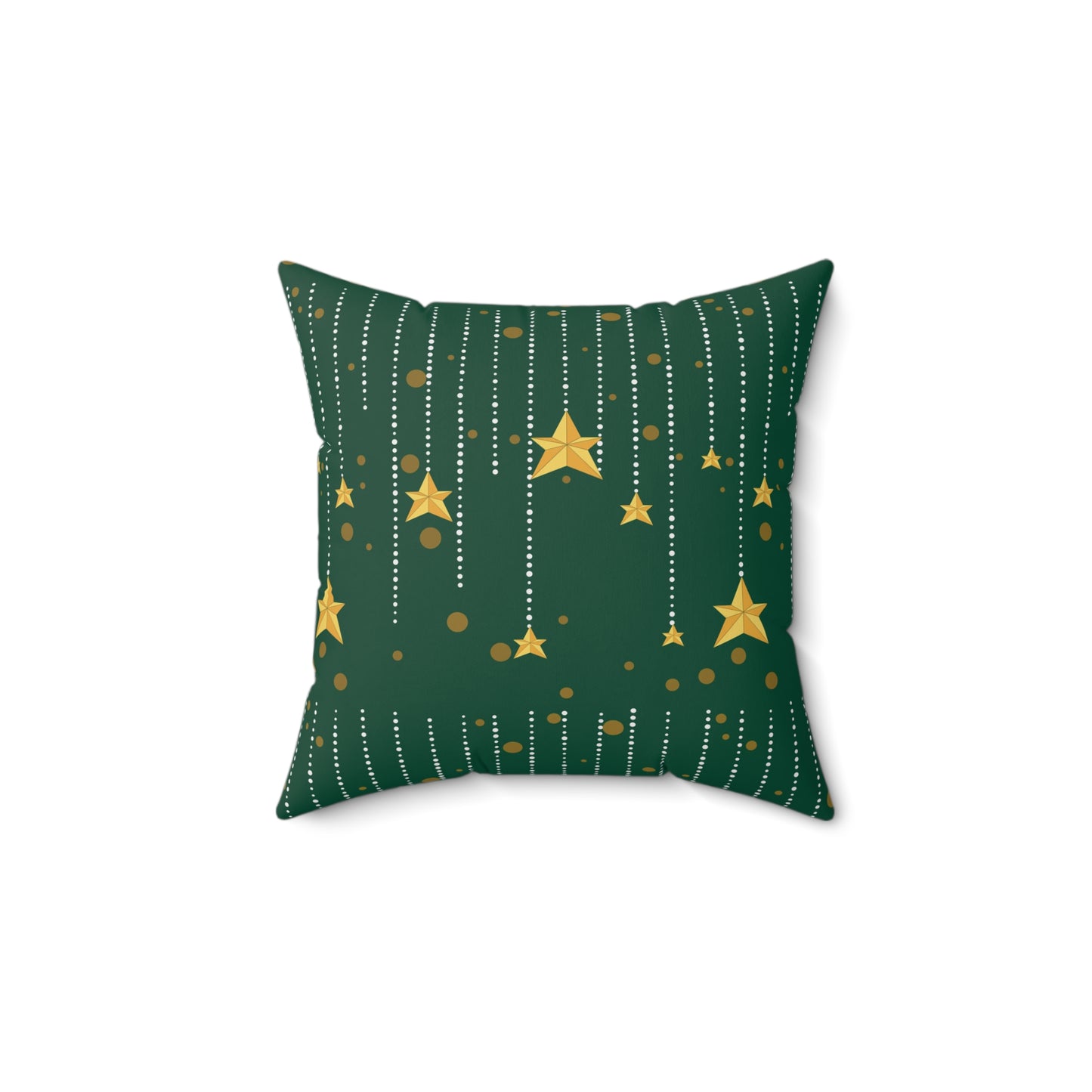 Golden Star Raining Christmas Green Spun Polyester Square Pillow