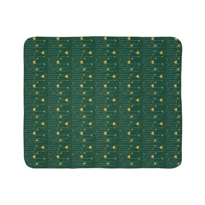 Golden Stars Raining Christmas Green Sherpa Blanket