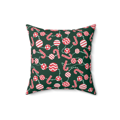 Festive Christmas Candy Cane and Polka Dots Spun Polyester Square Pillow