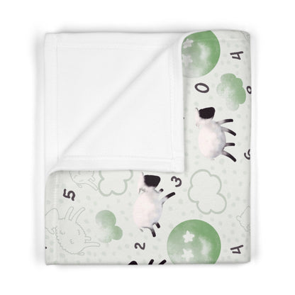 Counting Sheep in Mint Soft Fleece Baby Blanket