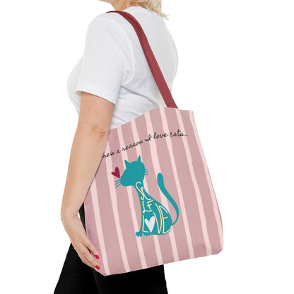 Cat Lover Tote Bag - Candy Pink Stripe Design - 3 Sizes Available