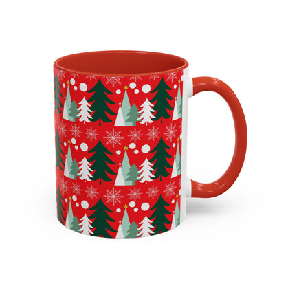 Christmas trees and snow falling Accent Coffee Mug (11, 15oz)